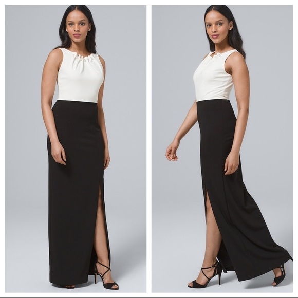 NWT Nicole Miller Colorblock Pearl Gown Maxi Dress - Picture 1 of 3